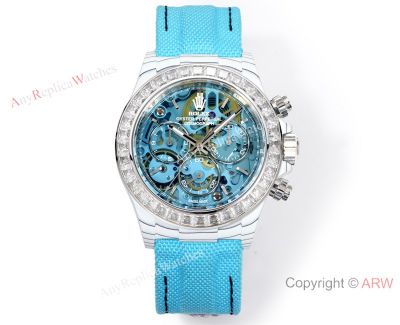 TW Factory Rolex Daytona Blue Face Blue Fabric Band 40*12.4mm Dandong 4802 Movement Watch